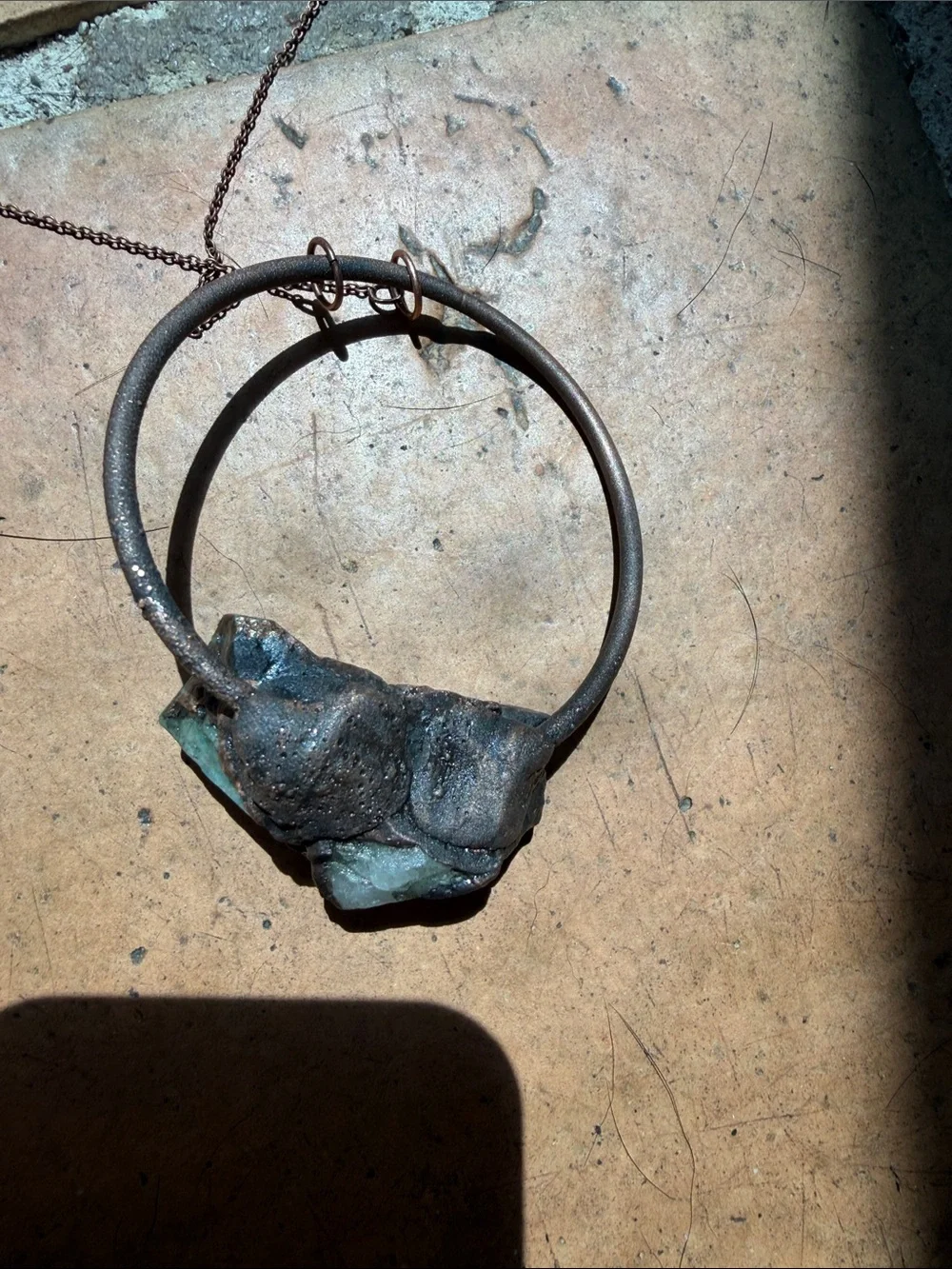 Turquoise Raw Stone Hoop Necklace - handmade in Colorado